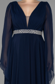Long Navy Blue Chiffon Plus Size Evening Dress ABU3543
