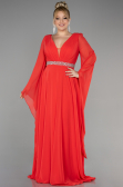 Long Coral Chiffon Plus Size Evening Dress ABU3543