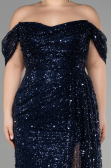 Long Navy Blue Scaly Plus Size Engagement Dress ABU3579
