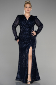 Long Navy Blue Scaly Plus Size Evening Dress ABU3505