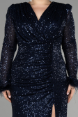 Long Navy Blue Scaly Plus Size Evening Dress ABU3505