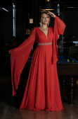 Long Coral Chiffon Plus Size Evening Dress ABU3543