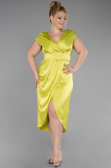 Pistachio Green Midi Satin Plus Size Evening Dress ABK1499