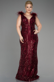 Long Burgundy Scaly Plus Size Engagement Dress ABU3671