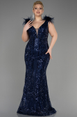 Long Navy Blue Scaly Plus Size Engagement Dress ABU3671