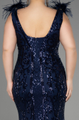 Long Navy Blue Scaly Plus Size Engagement Dress ABU3671