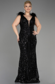 Long Black Scaly Plus Size Engagement Dress ABU3671
