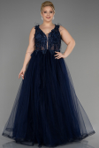 Long Navy Blue Plus Size Engagement Dress ABU3719