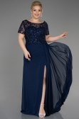 Long Navy Blue Chiffon Plus Size Engagement Dress ABU3731