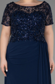 Long Navy Blue Chiffon Plus Size Engagement Dress ABU3731