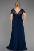Long Navy Blue Chiffon Plus Size Engagement Dress ABU3731