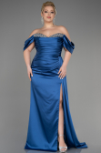 Long Indigo Satin Plus Size Engagement Dress ABU3655