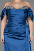 Long Indigo Satin Plus Size Engagement Dress ABU3655