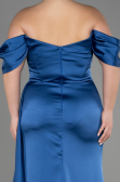 Long Indigo Satin Plus Size Engagement Dress ABU3655