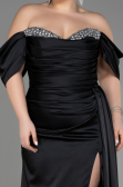 Long Black Satin Plus Size Engagement Dress ABU3655