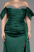 Long Emerald Green Satin Plus Size Engagement Dress ABU3655