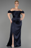 Navy Blue Long Satin Plus Size Evening Dress ABU1626