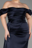 Navy Blue Long Satin Plus Size Evening Dress ABU1626