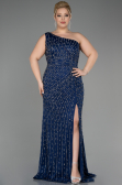 Long Navy Blue Plus Size Engagement Dress ABU3717