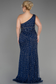 Long Navy Blue Plus Size Engagement Dress ABU3717