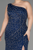 Long Navy Blue Plus Size Engagement Dress ABU3717