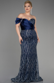 Long Navy Blue Plus Size Engagement Dress ABU3739
