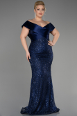 Long Navy Blue Plus Size Engagement Dress ABU3740