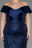 Long Navy Blue Plus Size Engagement Dress ABU3740