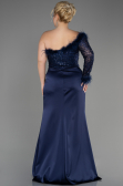 Long Navy Blue Satin Plus Size Engagement Dress ABU3741