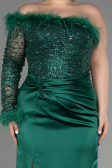 Long Emerald Green Satin Plus Size Engagement Dress ABU3741