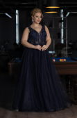 Long Navy Blue Plus Size Engagement Dress ABU3719