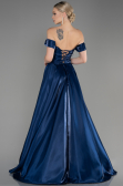Long Navy Blue Satin Evening Dress ABU3774