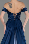Long Navy Blue Satin Evening Dress ABU3774