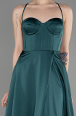 Long Emerald Green Satin Prom Gown ABU3809