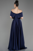 Long Navy Blue Satin Prom Gown ABU3788