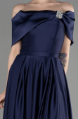 Long Navy Blue Satin Prom Gown ABU3788
