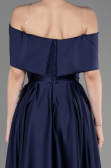 Long Navy Blue Satin Prom Gown ABU3788