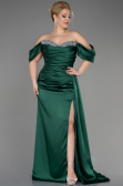 Long Emerald Green Satin Plus Size Engagement Dress ABU3655