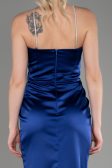Long Navy Blue Satin Prom Gown ABU3525