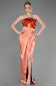 Long Orange Satin Prom Gown ABU3525