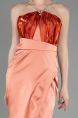 Long Orange Satin Prom Gown ABU3525