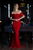Long Red File Mermaid Prom Dress ABU3769
