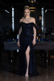 Long Navy Blue Scaly Evening Dress ABU3577