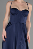 Long Navy Blue Satin Prom Gown ABU3809