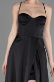 Long Black Satin Prom Gown ABU3809