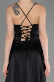 Long Black Satin Prom Gown ABU3809