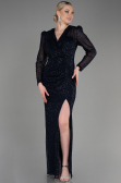 Navy Blue Long Sleeve Scaly Evening Dress ABU3831