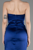Navy Blue Strapless Long Satin Evening Dress ABU3825