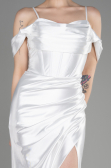 White Slit Long Satin Evening Dress ABU3840