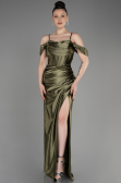 Olive Drab Slit Long Satin Evening Dress ABU3840